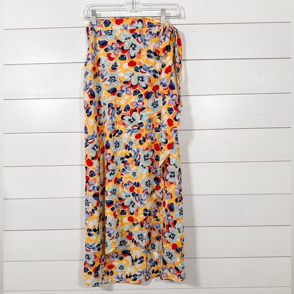BCBGeneration Yellow Red Blue Floral Ruffle Sarong Wrap Midi Skirt, EUC, Size XS - Picture 4 of 12